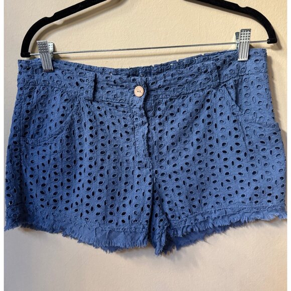 Beachy Boho Women's Blue Eyelet Lace Medium‎ Rise Cutoff Shorts Size S Resort - Picture 1 of 16